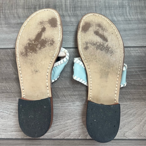 Jack Rogers Mint Blue Leather Thong Sandals with White Whipstitch - 7 - Picture 4 of 5
